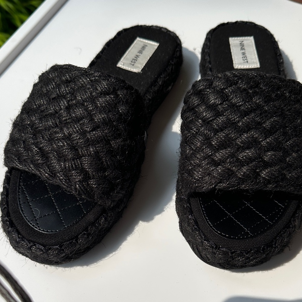 Nine West Black Woven Slide Sandals